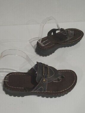 Rugged Outback Women's Brown Leather Slip-On Sandals Size 8